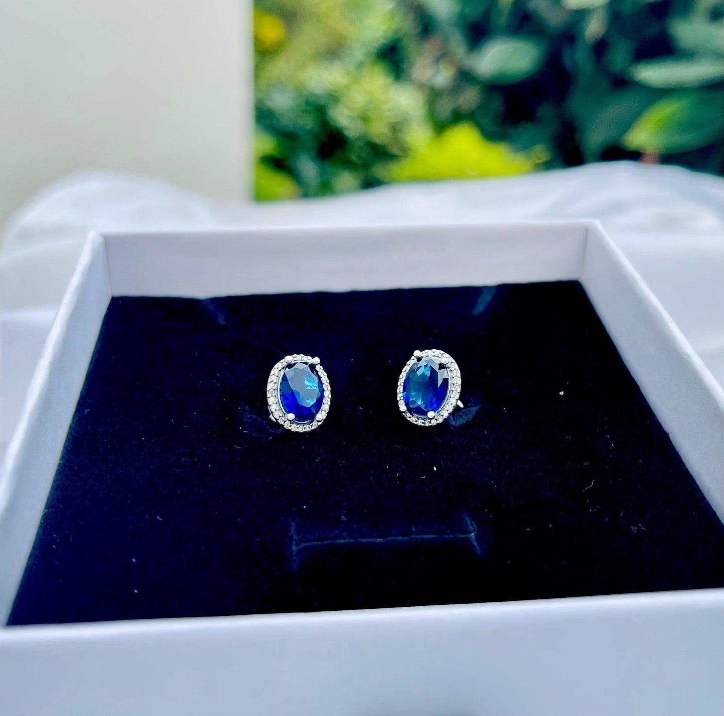 Sapphire Centerpiece Silver Earrings - Whisperz