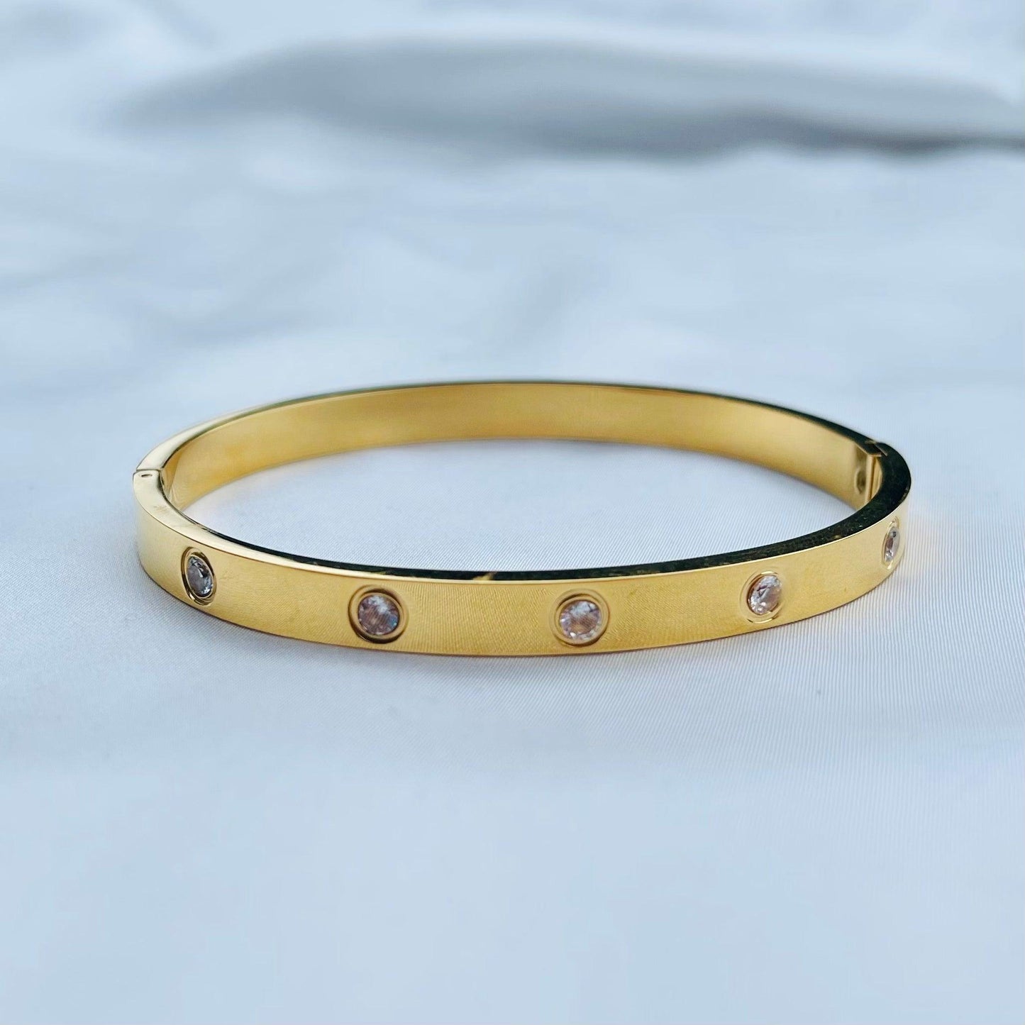 Radiant Elegance: Cubic Zirconia Stones Stainless Steel Bangle - Whisperz