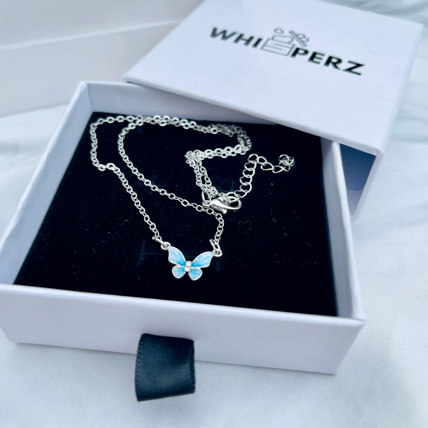 Luxury Blue Enamel Butterfly Necklace - Whisperz