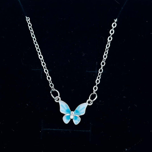 Luxury Blue Enamel Butterfly Necklace - Whisperz