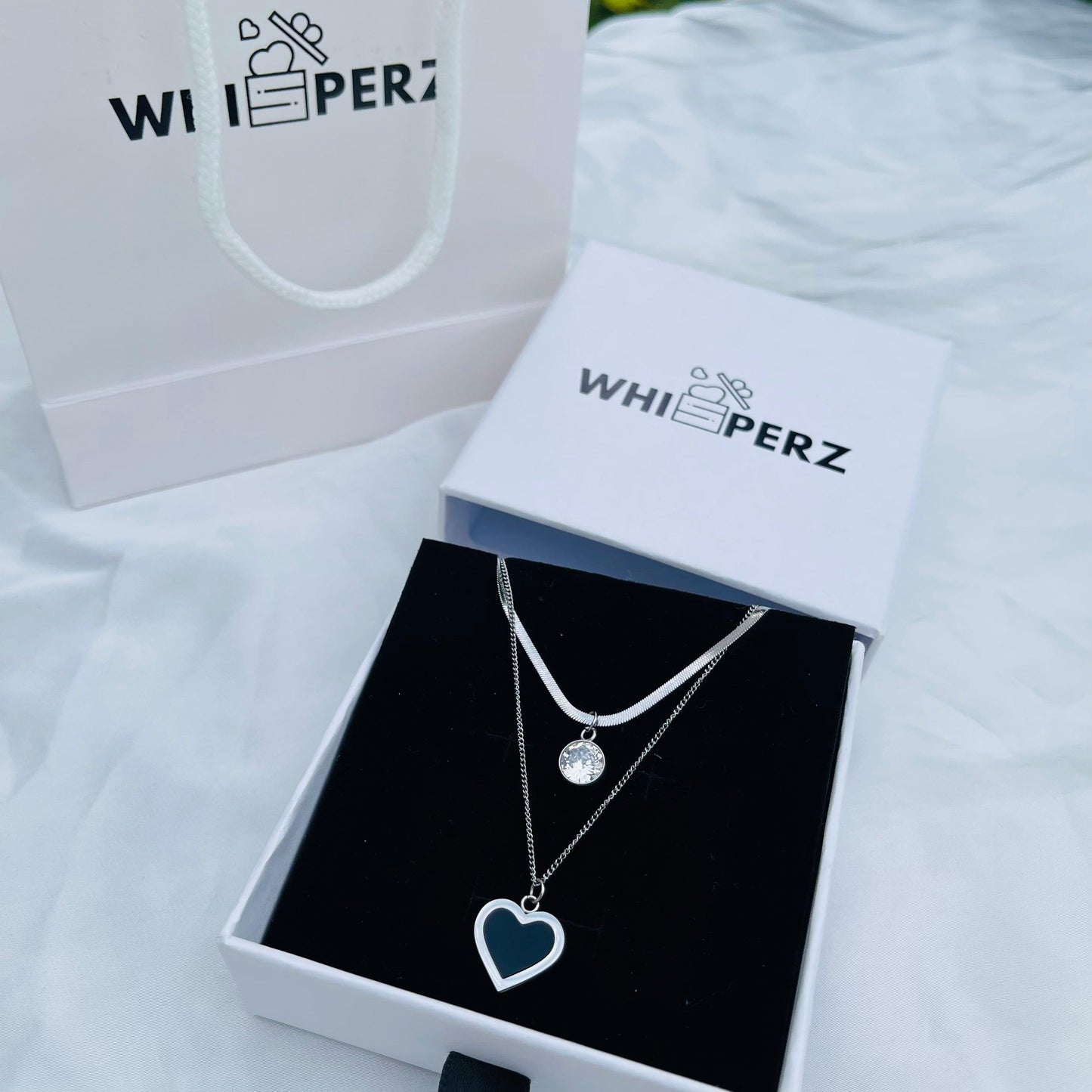 Luxury Black Heart Pendant & Crystal Choker Set - Whisperz