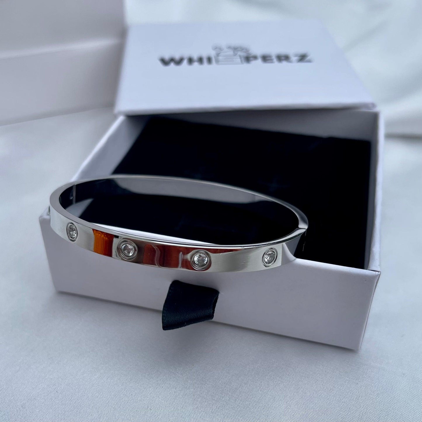 Radiant Elegance: Cubic Zirconia Stones Stainless Steel Bangle - Whisperz