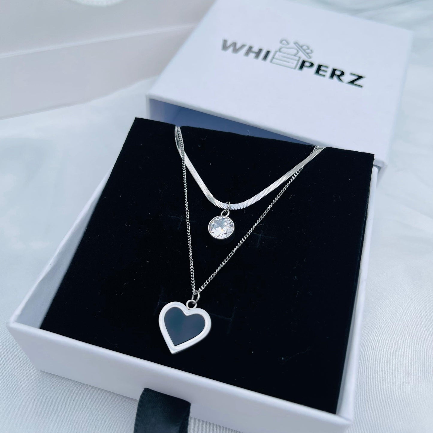 Luxury Black Heart Pendant & Crystal Choker Set - Whisperz