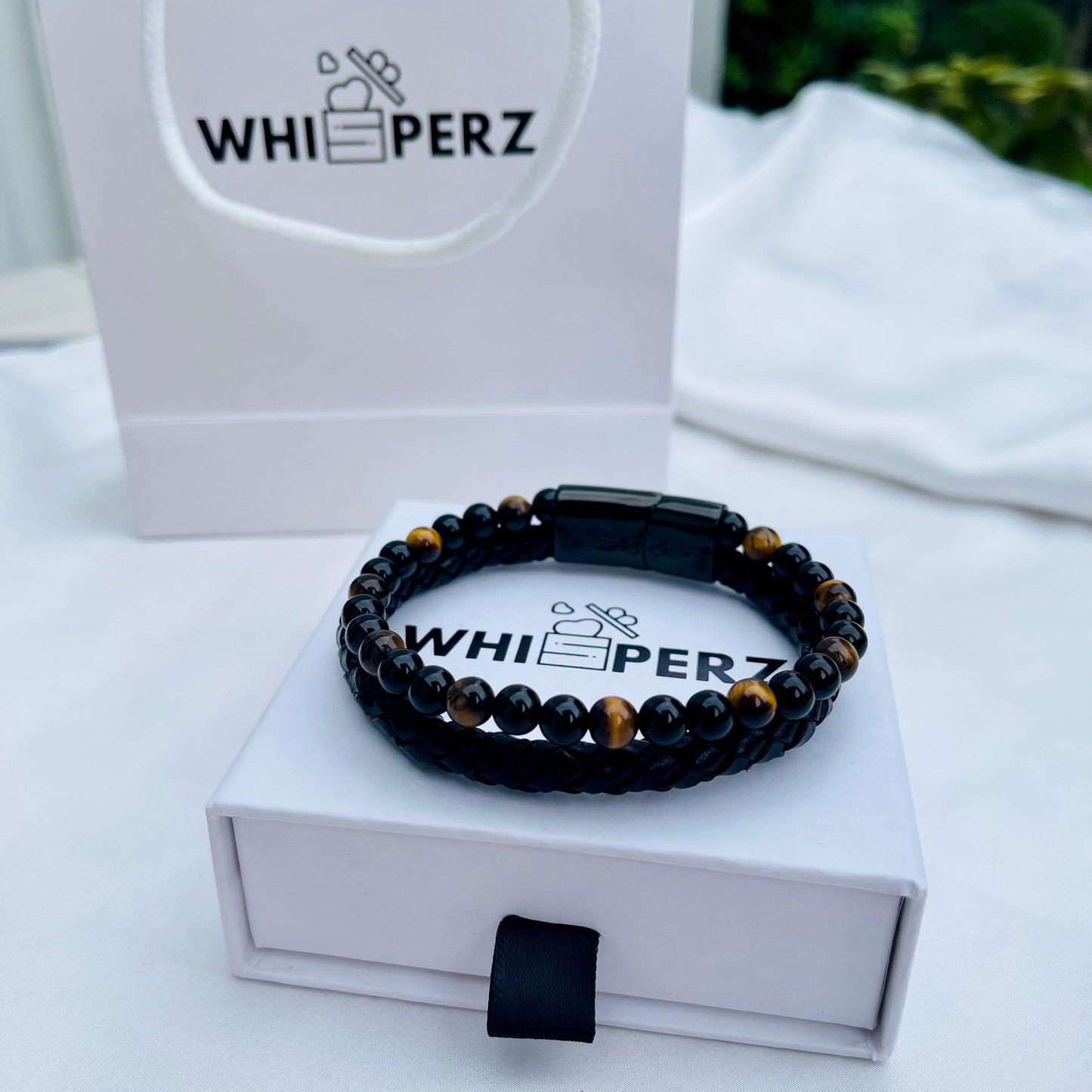 TigerEye Gemstone Leather Bracelet - Whisperz