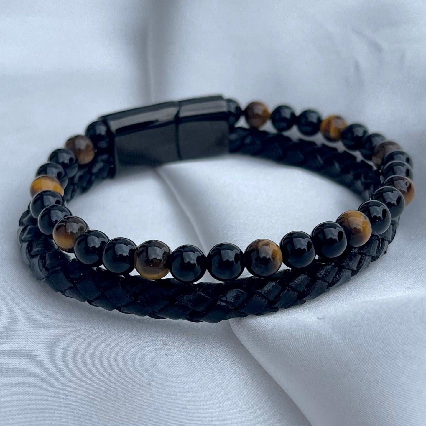 TigerEye Gemstone Leather Bracelet - Whisperz