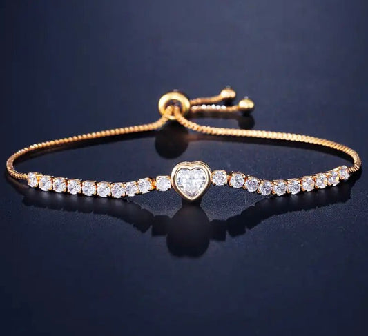 Enchanted Hearts: Adjustable Cubic Zirconia Bracelet