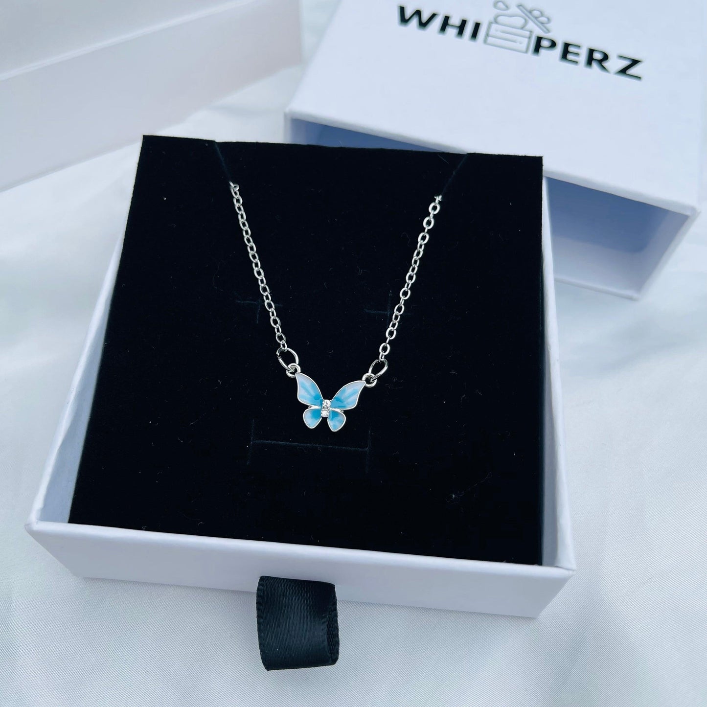 Luxury Blue Enamel Butterfly Necklace - Whisperz