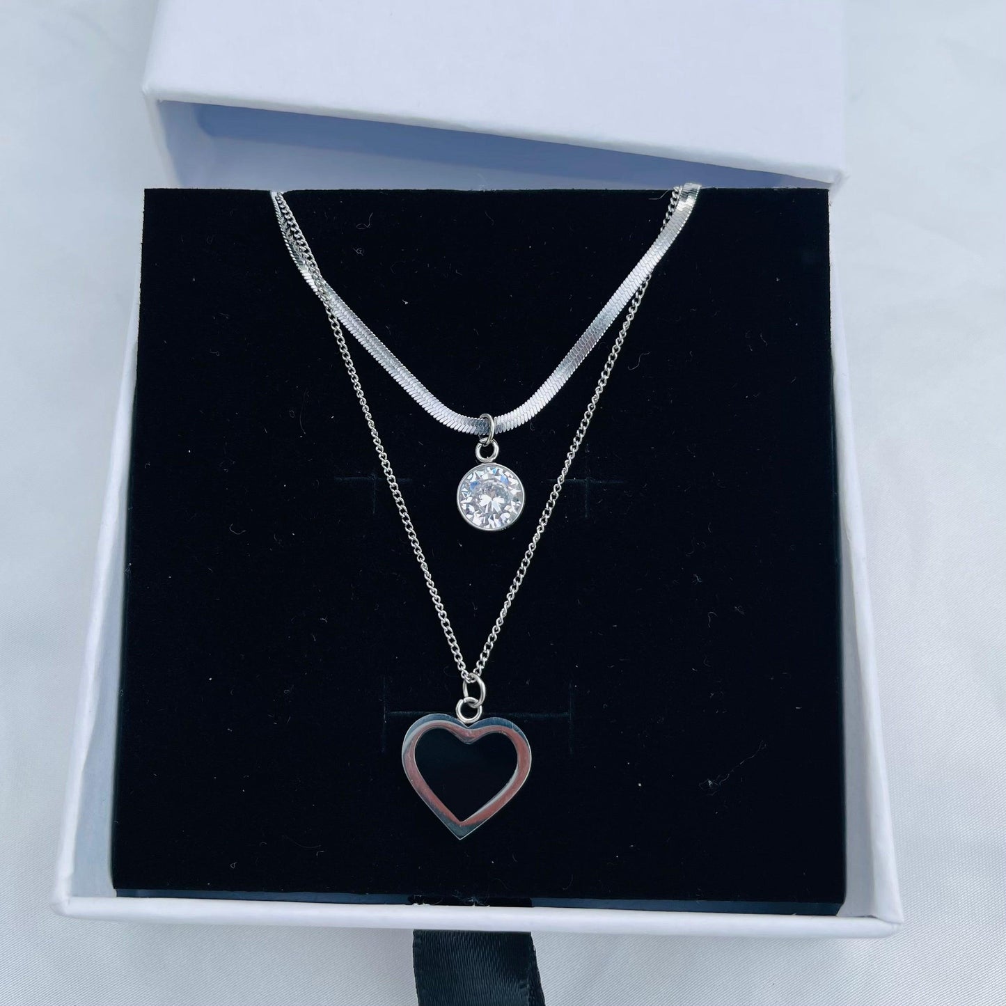 Luxury Black Heart Pendant & Crystal Choker Set - Whisperz
