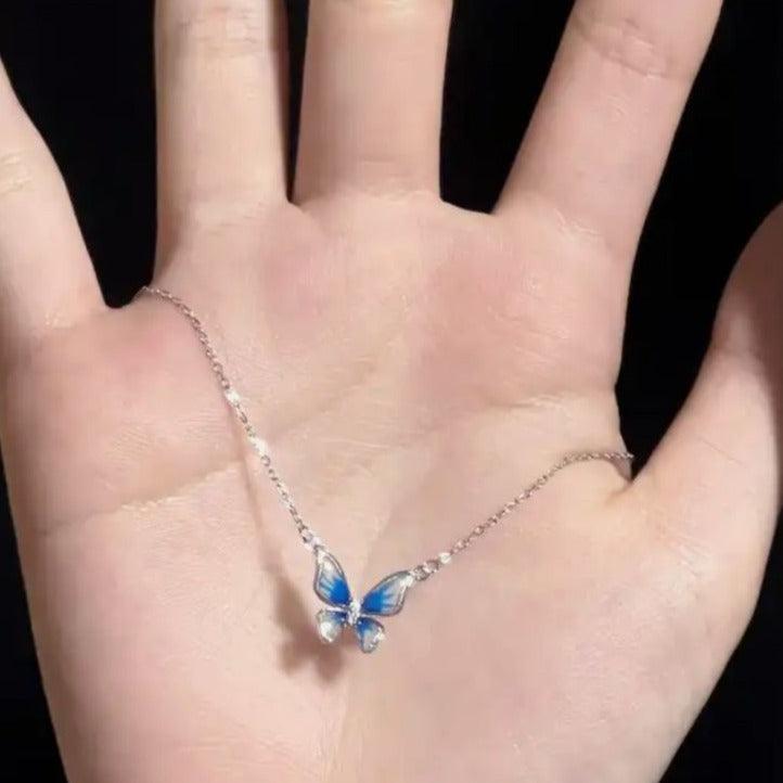 Luxury Blue Enamel Butterfly Necklace - Whisperz