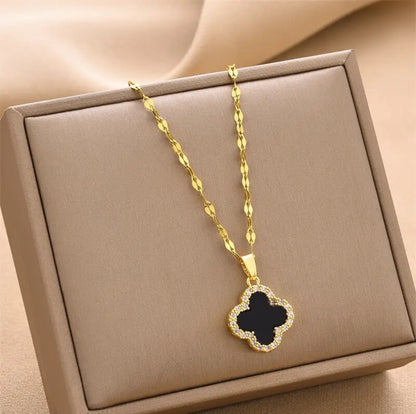 Charm of Fortune Dual-Sided Gold Clover Necklace